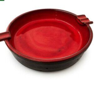 Vintage Mid-Century Modern Red & Black Ceramic Ashtray